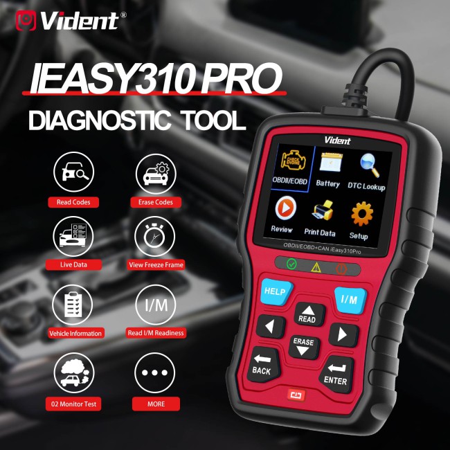 VIDENT iEasy310 Pro (Red) Enhanced OBD2 Automotive Scanner Professional OBDII Code Reader Engine Fault Scan Tool Car Diagnostic Tool
