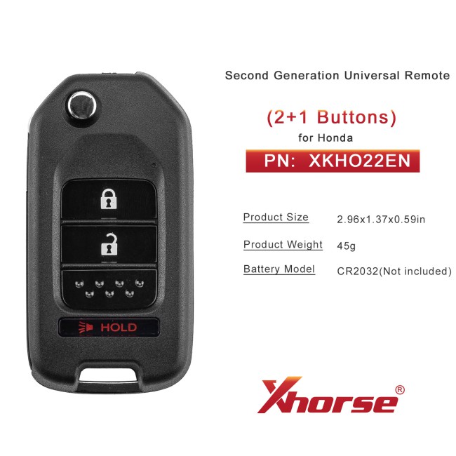 5pcs/lot XHORSE XKHO22EN for Honda Model (Foldable 2+1 Buttons) Second Generation Universal Remote Key