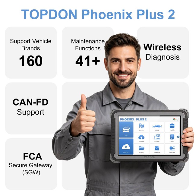 TOPDON Phoenix Plus 2 Integrated Diagnostic Tool Bi-Directional Control Topology Mapping 41 Maintenance Services ECU Coding FCA SGW AutoAuth