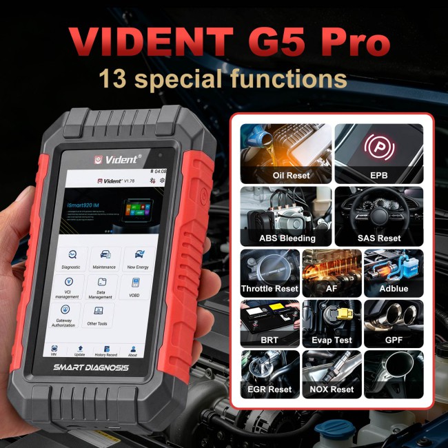 VIDENT G5 Pro Supports 13 Special Functions, CAN FD, DoIP Protocols, Automatic VIN Identification, Bluettooth & WIFI, Lifetime Free Update