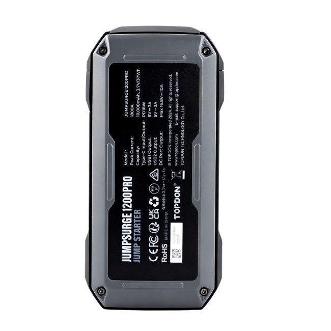 TOPDON JumpSurge JS1200Pro 1800 Peak Amp Battery Jumpstarter, Power Bank & Flashlight