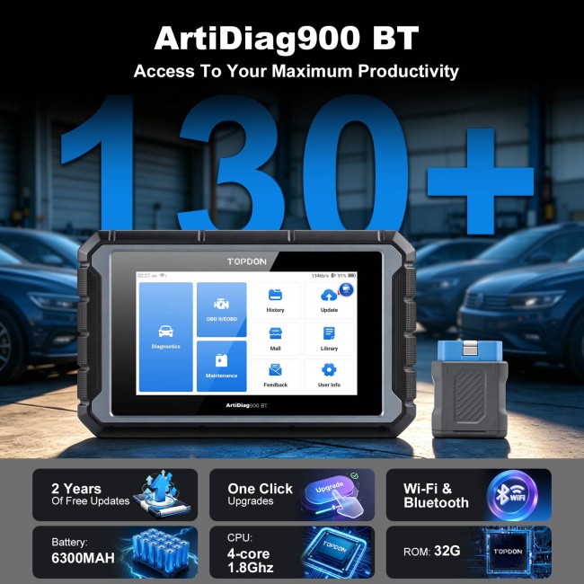 TOPDON ArtiDiag 900 BT ArtiDiag 900-BT Mid-level 28 Advanced Service FCA Gateway Access/Oil Resets/SAS Reset/Brake Reset/ABS Bleeding