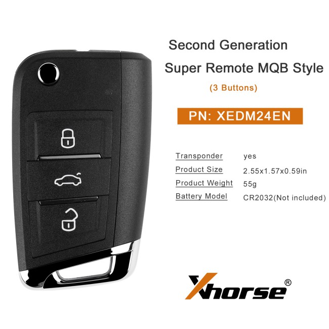 [5pcs/ lot] XHORSE XEDM24EN Second Generation Super Remote MQB Style 3 Buttons