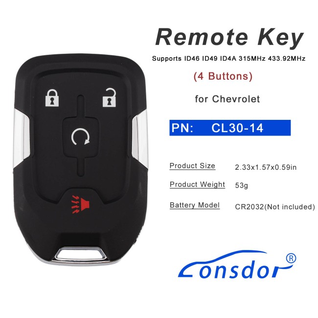 LONSDOR CL30-14 Remote Key 4 Buttons Supports ID46 ID49 ID4A 315MHz 433.92MHZ for Chevrolet