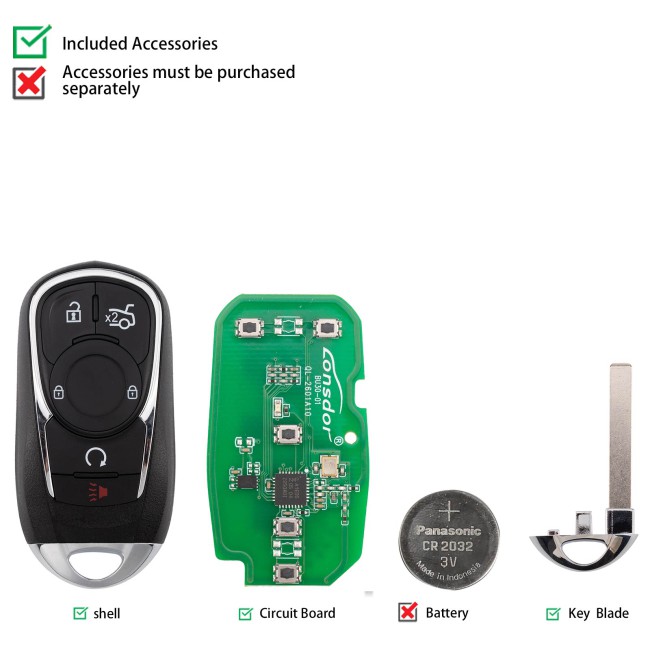 LONSDOR BU30-04 Remote Key 5 Buttons Supports ID46 ID49 ID4A 315MHz 433.92MHz for Buick