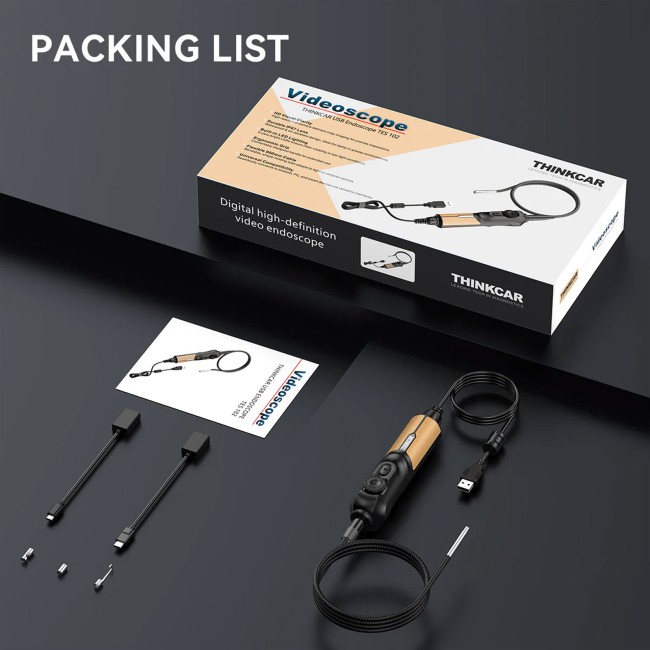 THINKCAR USB Endoscope TES102 with 5.5mm IP67 Tip & 6-Adjustable LED Lights 1280*720 Definition, Works with THINKSCAN 689BT/MUCAR 892BT/MUCAR VO8