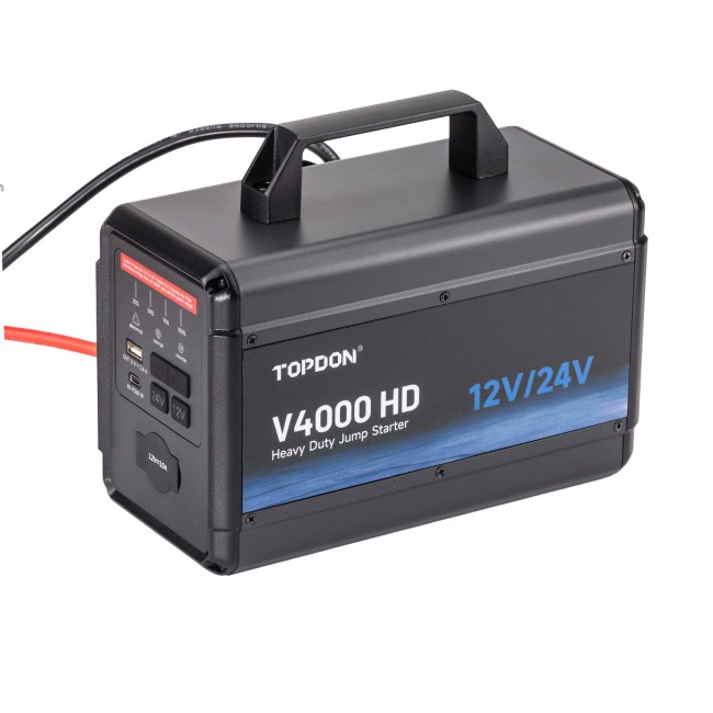 TOPDON V4000 HD 12V/24V 4000A Jump Starter Supports 60 Starts for Passenger vehicles & Light-duty, Fast Charge to  Full Power in 3.5H