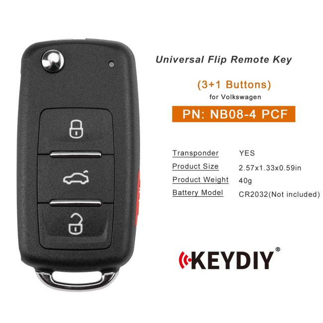 [5Pcs/Lot] KEYDIY KD NB08-4 PCF Universal Flip Remote Key 3+1 Buttons for Volkswagen Type