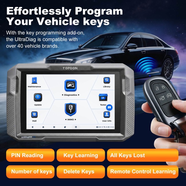 TOPDON UltraDiag 8 Inch Key Programming & Scan Tool Bi-directional Control Support 100+ Car Brands 30+ Service Functions
