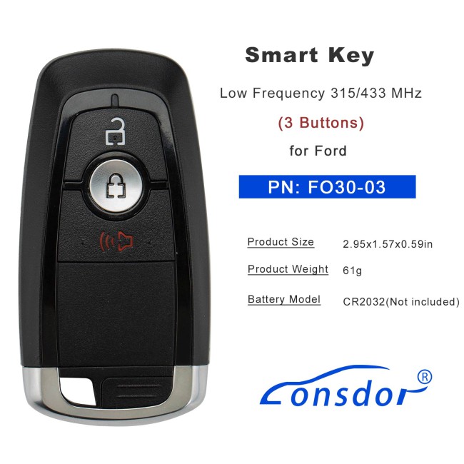 LONSDOR FO30 Series Smart Key FO30-03 Low Frequency 315/433 MHz 3 Buttons for Ford