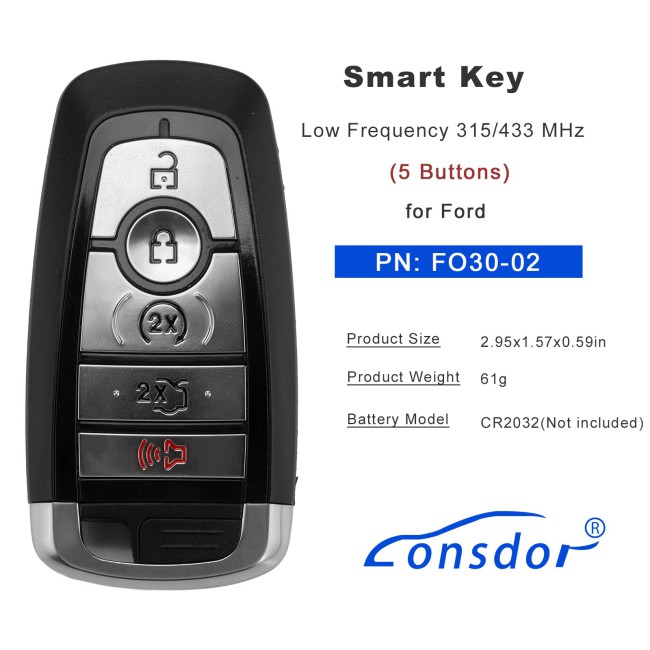 LONSDOR FO30 Series Smart Key FO30-02 Low Frequency 315/433 MHz 5 Buttons for Ford