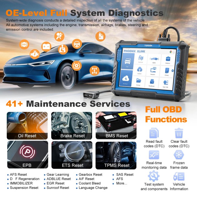 TOPDON Phoenix XLink Support OE-Level Full System Diagnostics Support 41+ Maintenance Services CAN-FD & DoIP