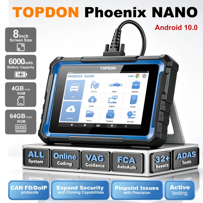 TOPDON Phoenix Nano Supports CAN-FD & DOIP Protocols Full System Diagnostics
