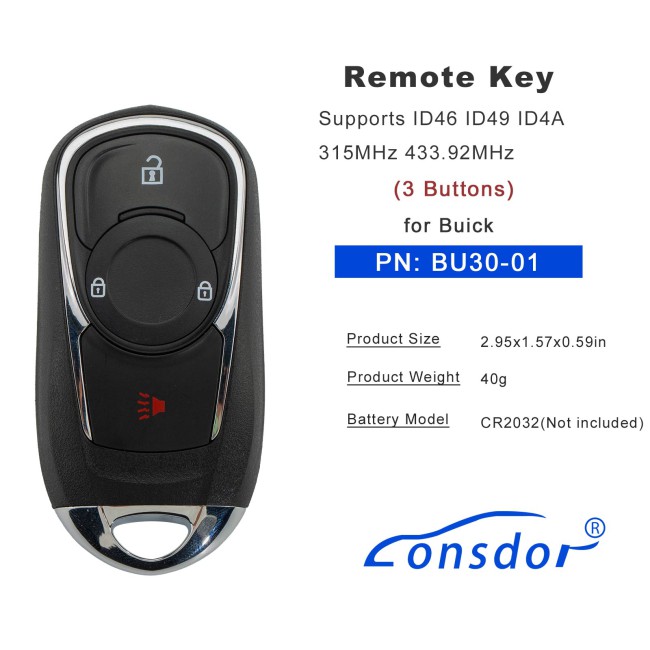 LONSDOR BU30-01 Remote Key 3 Buttons Supports ID46 ID49 ID4A 315MHz 433.92MHz for Buick