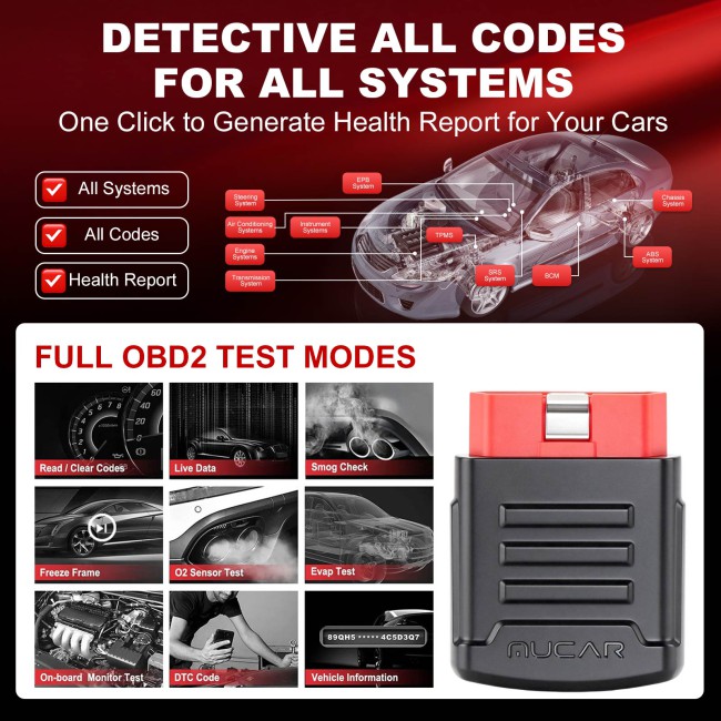 THINKCAR MUCAR BT200 OBD2 Scanner Supports 2 Reset Services, Full OBD2 Functions, IOS/Android Bluetooth, 12 Languages