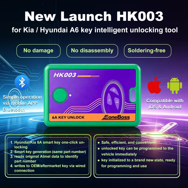 Eoneboss HK003 6A Full Unlock Key Matching Tool, No damage, No Disassembly Required, Direct Operation via APP