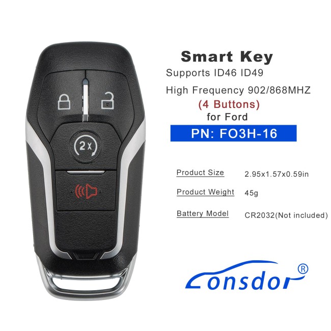 LONSDOR FO3H-16 FO3H Series Smart Key Supports ID46 ID49 High Frequency 902/868MHZ 4 Buttons for Ford