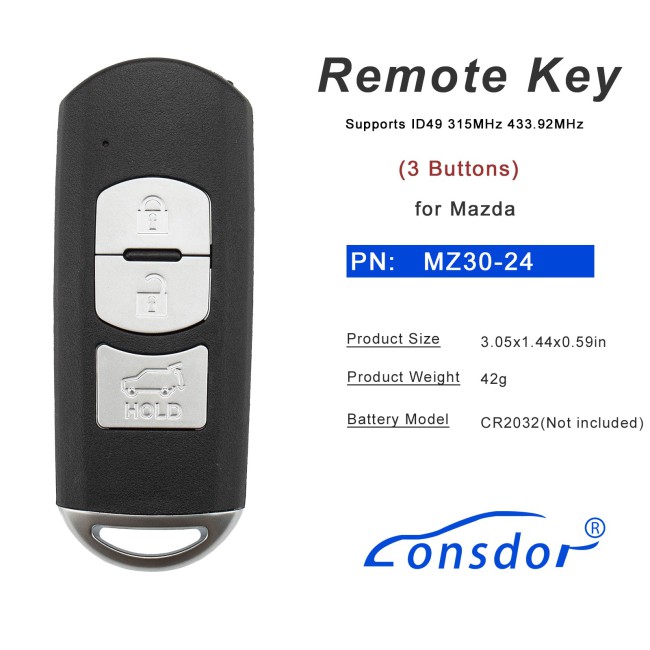 LONSDOR MZ30-24 Remote Key 3 Buttons Supports ID49 315MHz 433.92MHz for Mazda
