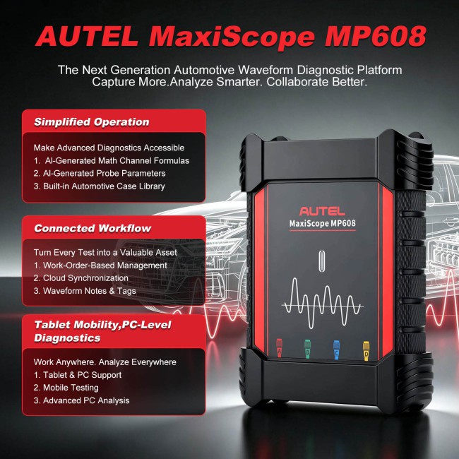 AUTEL MaxiScope MP608 4-Channel Automotive Oscilloscope for Advanced Vehicle Electrical Diagnostics