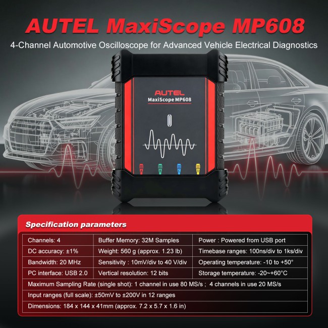 AUTEL MaxiScope MP608 4-Channel Automotive Oscilloscope for Advanced Vehicle Electrical Diagnostics