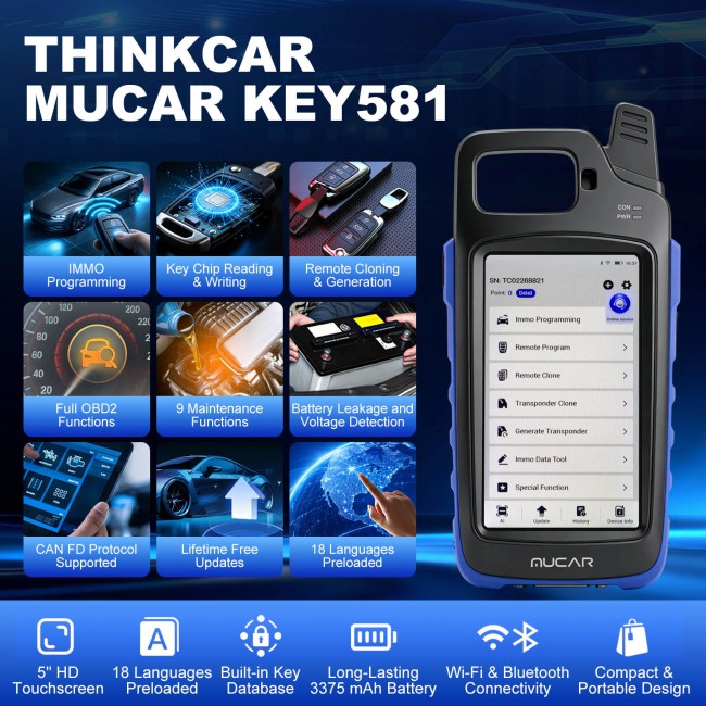 THINKCAR MUCAR KEY581 Key Programmer ALL-IN-ONE Professional Key Programming & OBDⅡ Diagnostic Tool