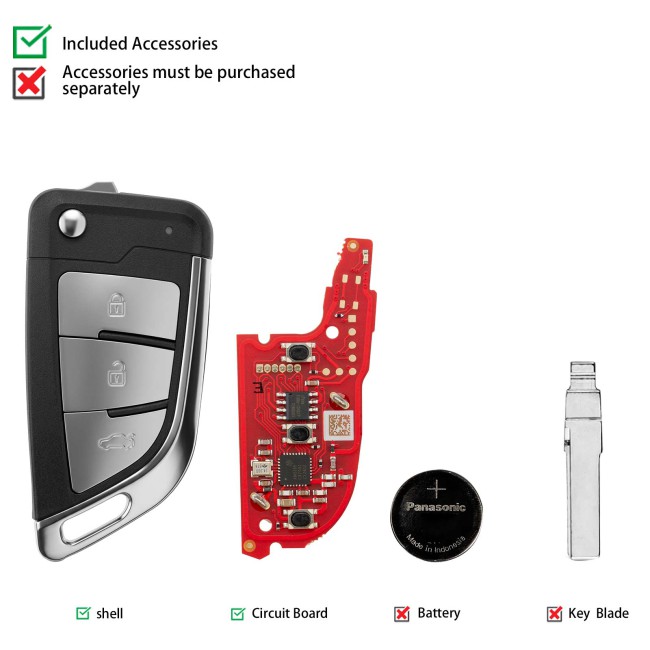 XHORSE XKKF26EN Knife II Style Flip Key 3 Buttons Second Generation Universal Wired Remote Key
