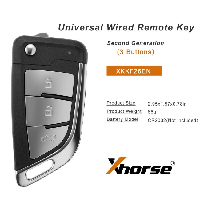 XHORSE XKKF26EN Knife II Style Flip Key 3 Buttons Second Generation Universal Wired Remote Key