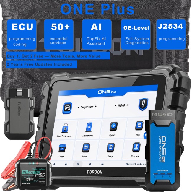 TOPDON ONE PLUS Professional 10.1" Automotive Diagnostic Tool Supports Hidden Functions Activation, 50+ Maintenance Functions, Battery Testing