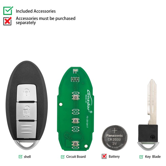 Lonsdor NS30-0A for Nissan/Infiniti Smart Key 3 Buttons Supports ID46 ID47 ID4A