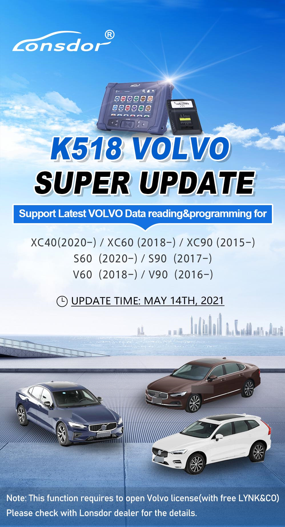 Lonsdor Volvo License for Latest XC40 XC60 XC90 S60 S90 V60 V90